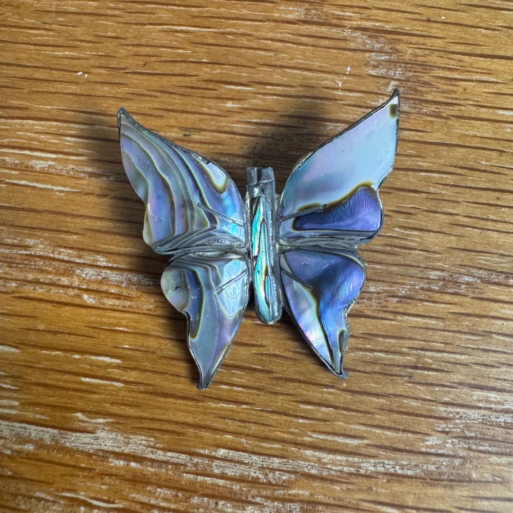 Vintage Mexico 925 Sterling Silver Abalone Shell Butterfly Brooch Pin Taxco‎